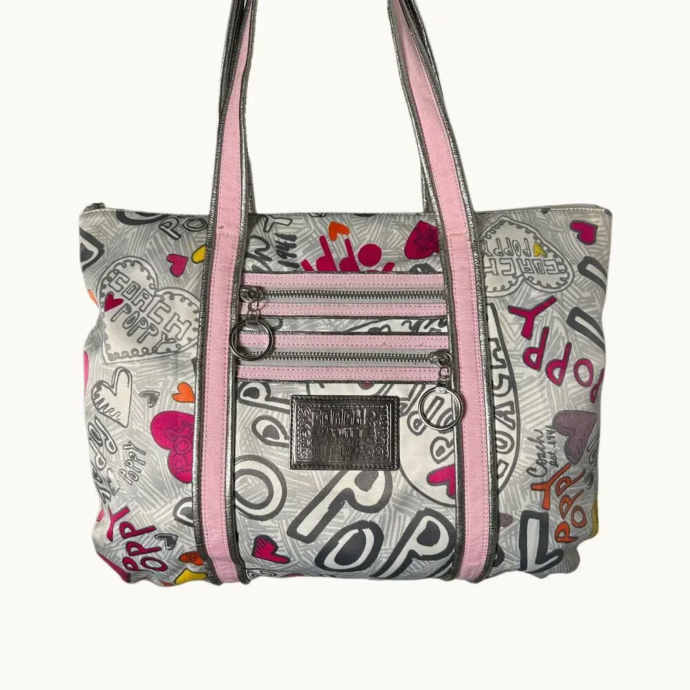 Coach Poppy Graffiti Heart Glam Tote shoulder bag- Style #14635 - Picture 4 of 7